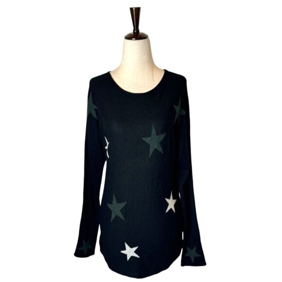 Rachel Zoe Sweater Women Small Black Rayon Cashmere Blend Start Print Pullover - Picture 2 of 9